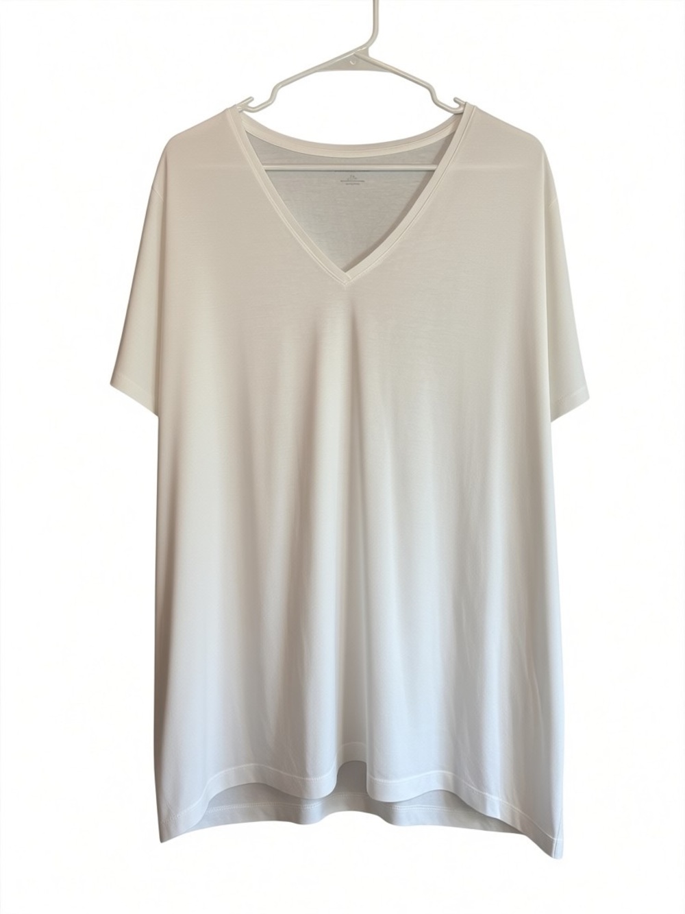 Lands’ End White Supima 100% Cotton V-Neck Tee Shirt Top 2X Short Sleeve